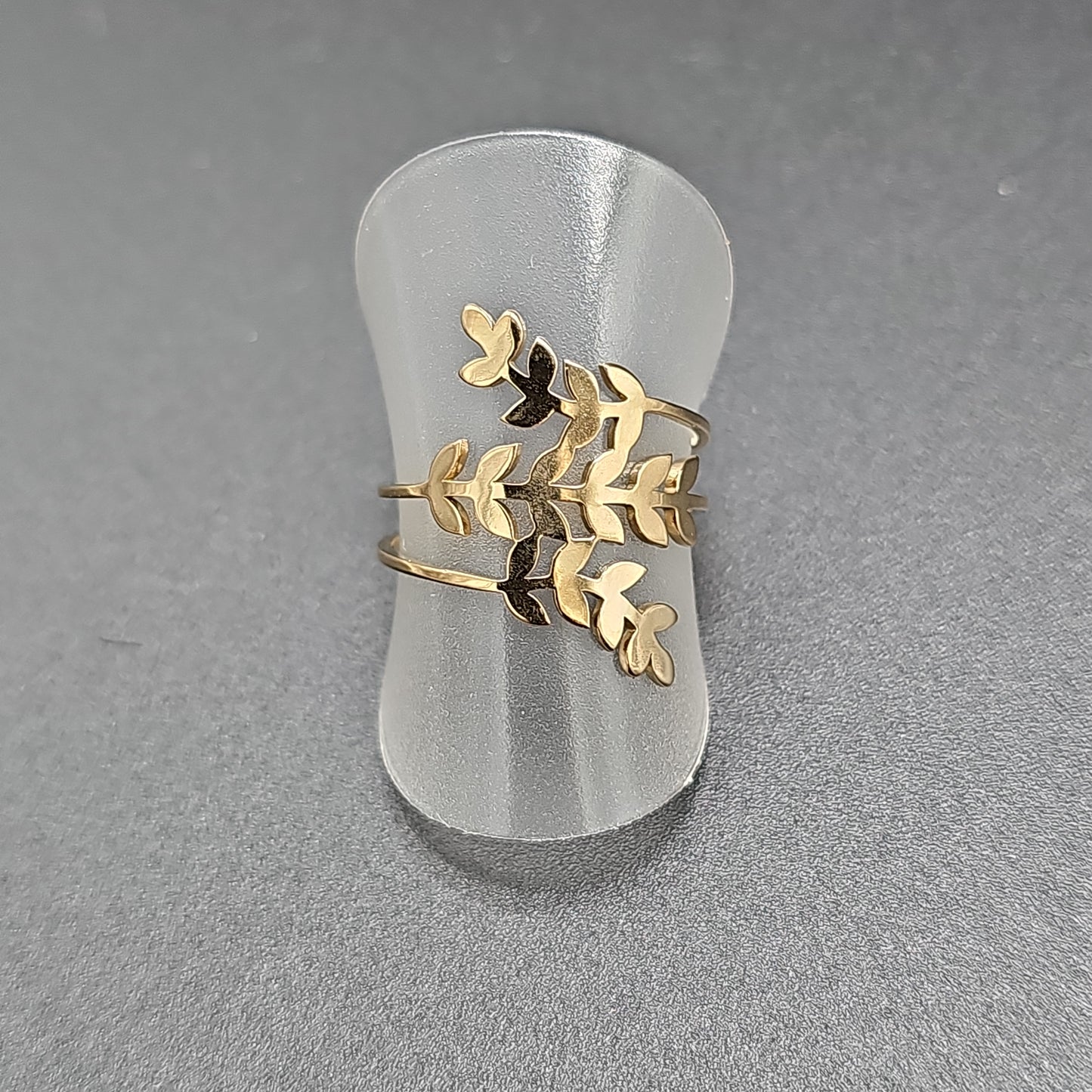 Bague triple rang feuilles d’olivier ajustable – acier inoxydable doré ou argenté