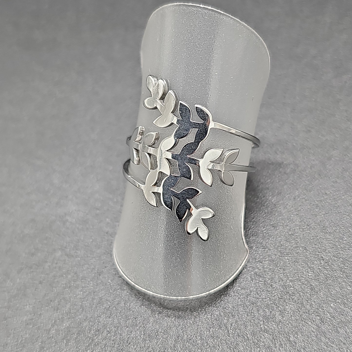 Bague triple rang feuilles d’olivier ajustable – acier inoxydable doré ou argenté