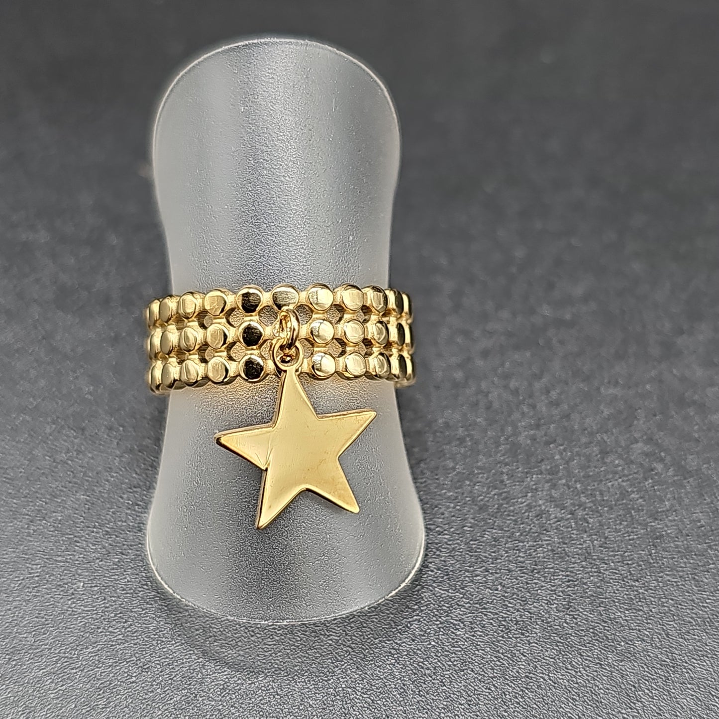 Bague triple rang dorée ajustable acier inoxydable – anneaux perlés & pampille étoile
