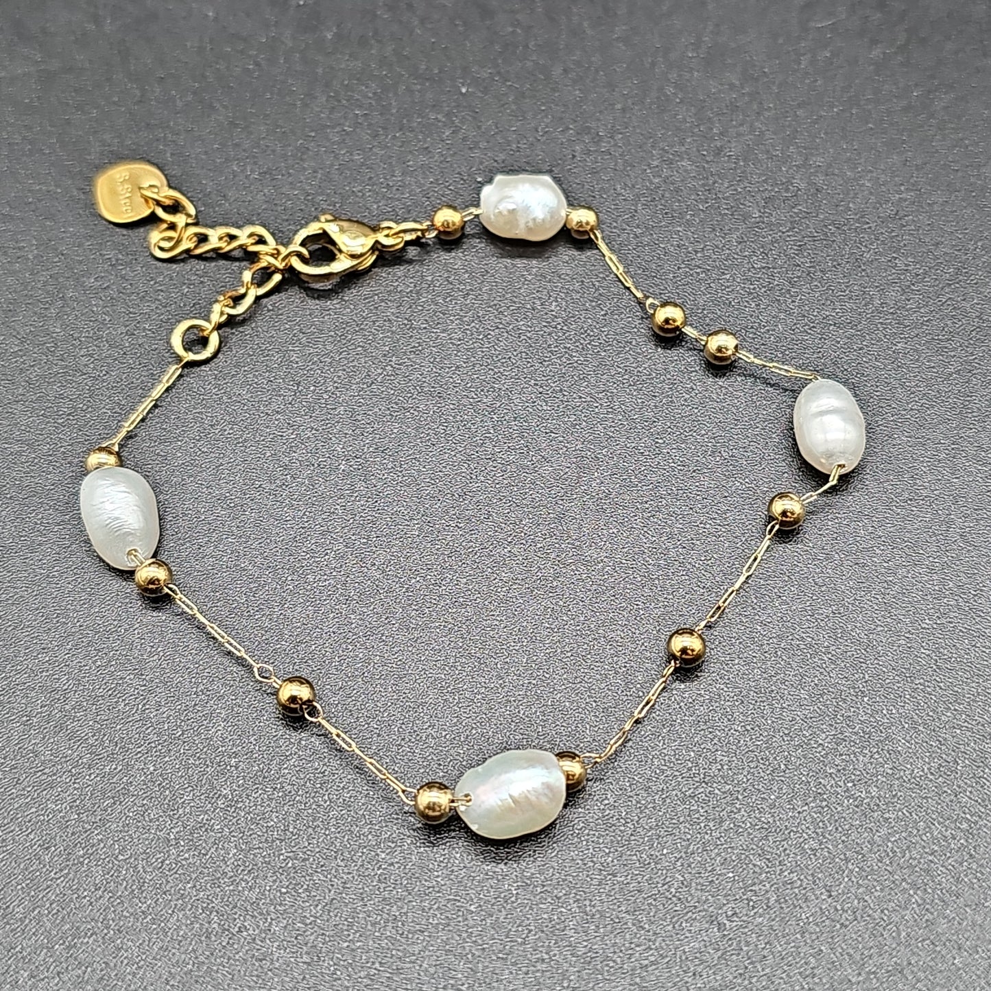Bracelet chaîne fine acier inoxydable – billes et pierres reconstituées, doré ou argenté