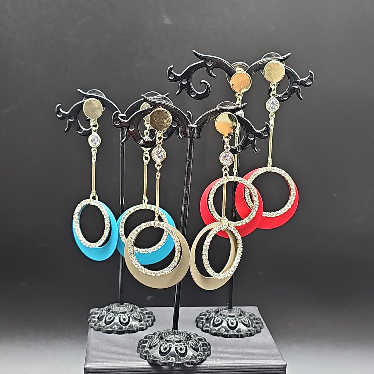 Boucles pendantes pierre lune & anneau – acier inoxydable doré