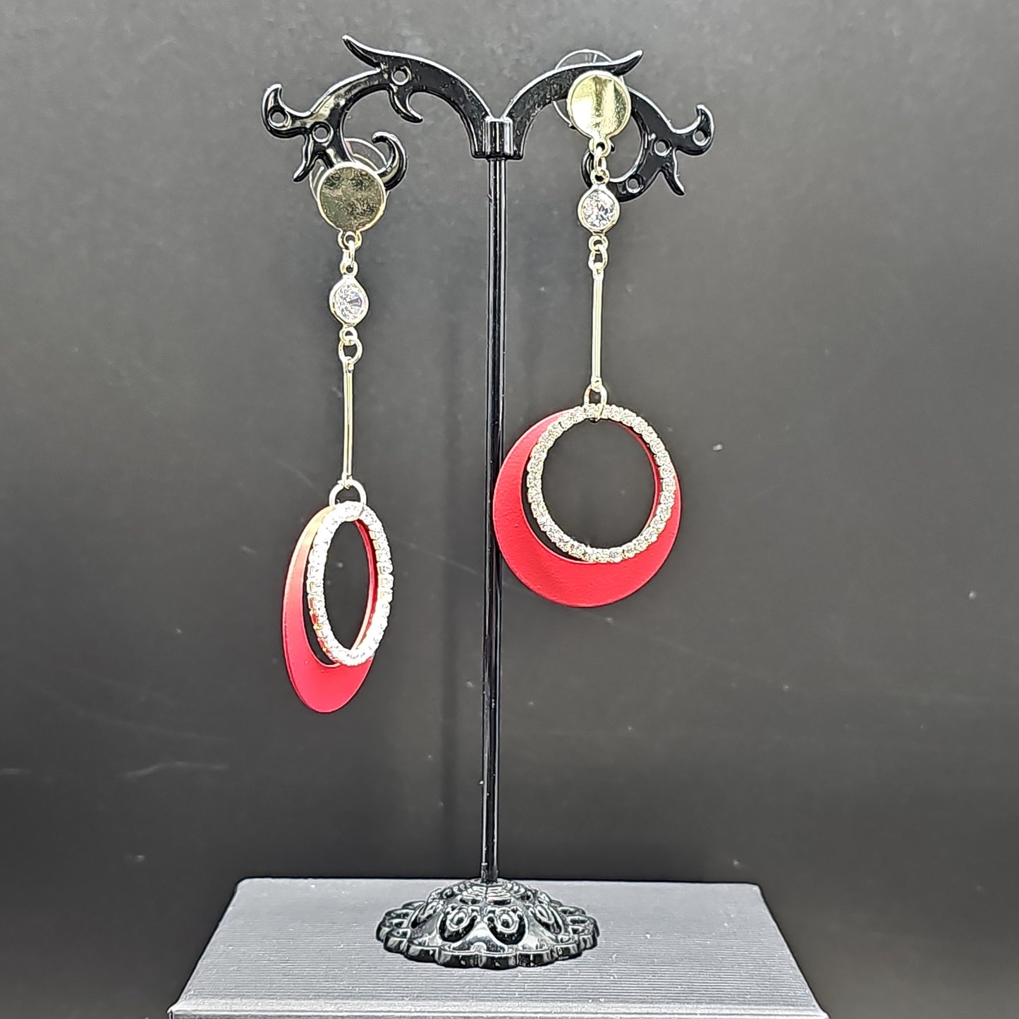 Boucles pendantes pierre lune & anneau – acier inoxydable doré