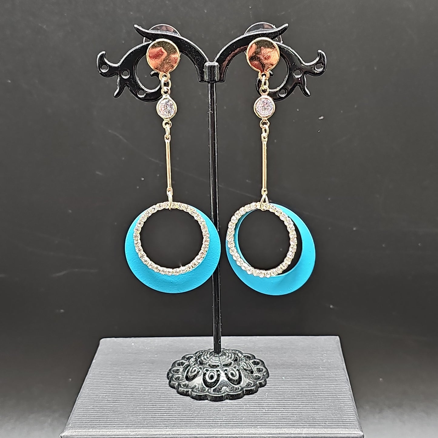 Boucles pendantes pierre lune & anneau – acier inoxydable doré