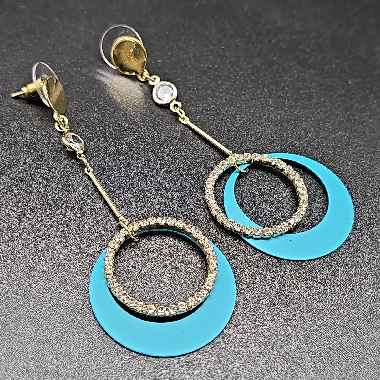 Boucles pendantes pierre lune & anneau – acier inoxydable doré