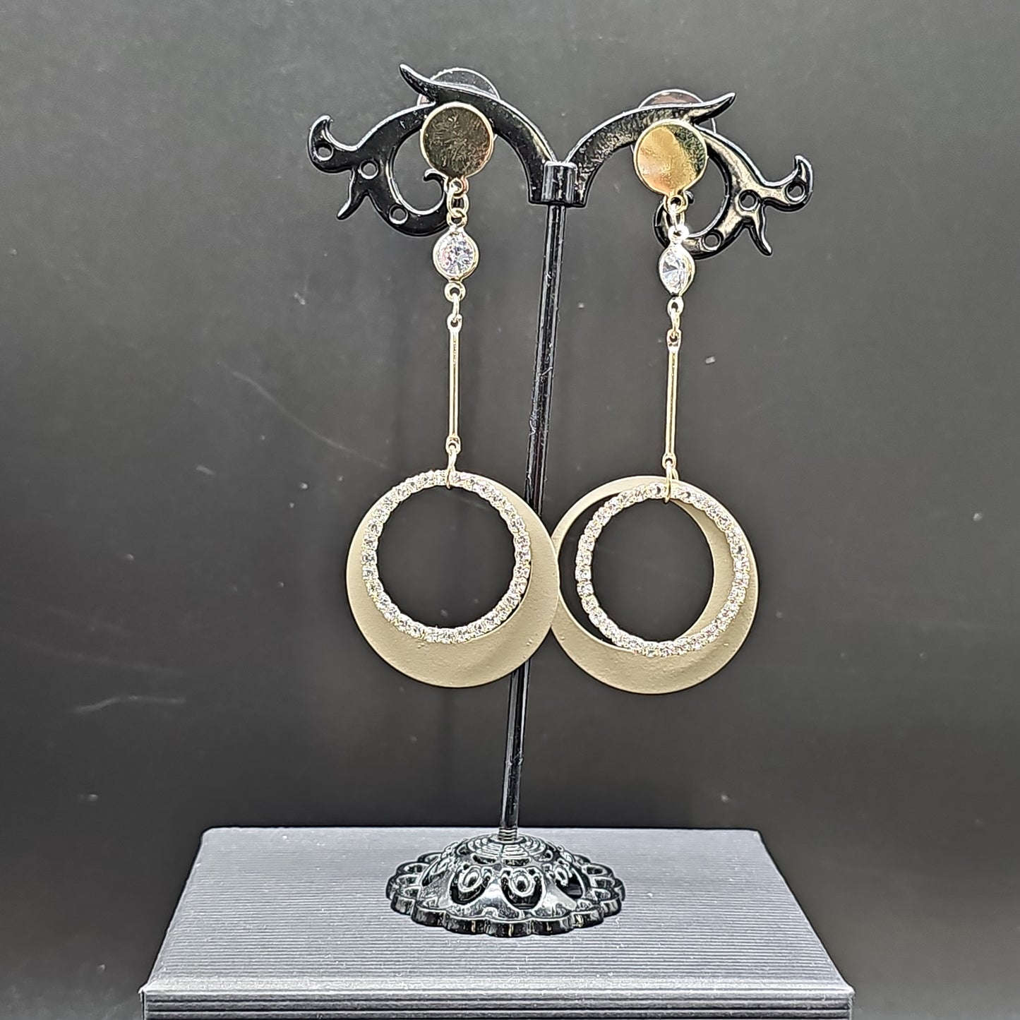 Boucles pendantes pierre lune & anneau – acier inoxydable doré