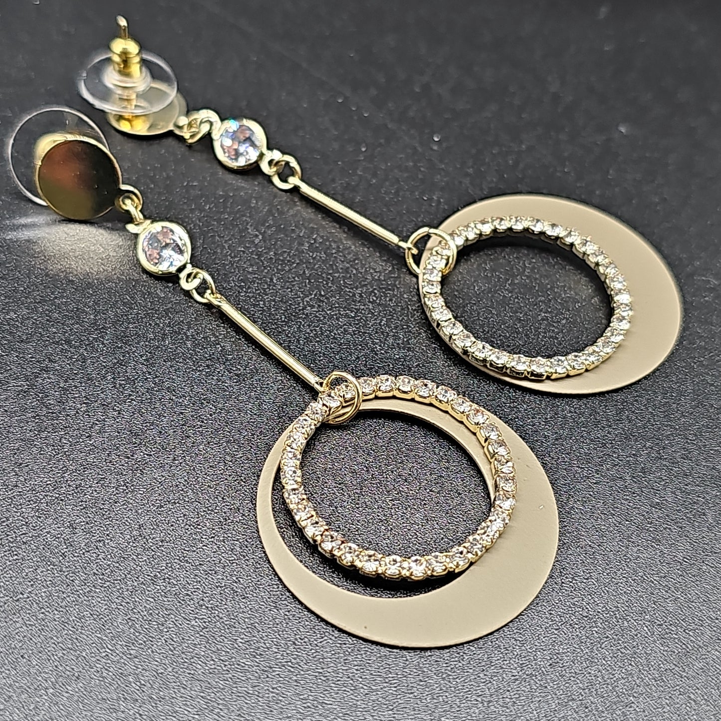 Boucles pendantes pierre lune & anneau – acier inoxydable doré