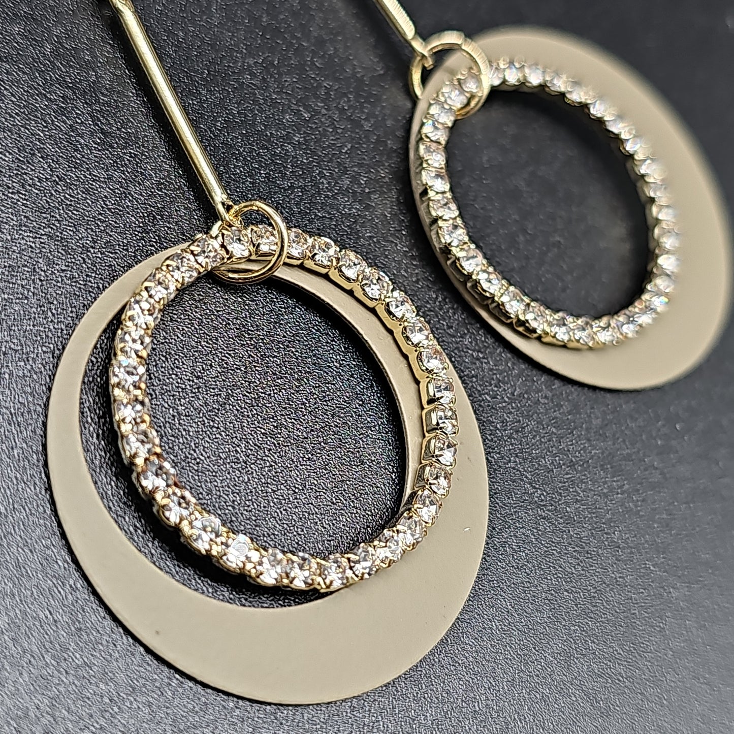 Boucles pendantes pierre lune & anneau – acier inoxydable doré