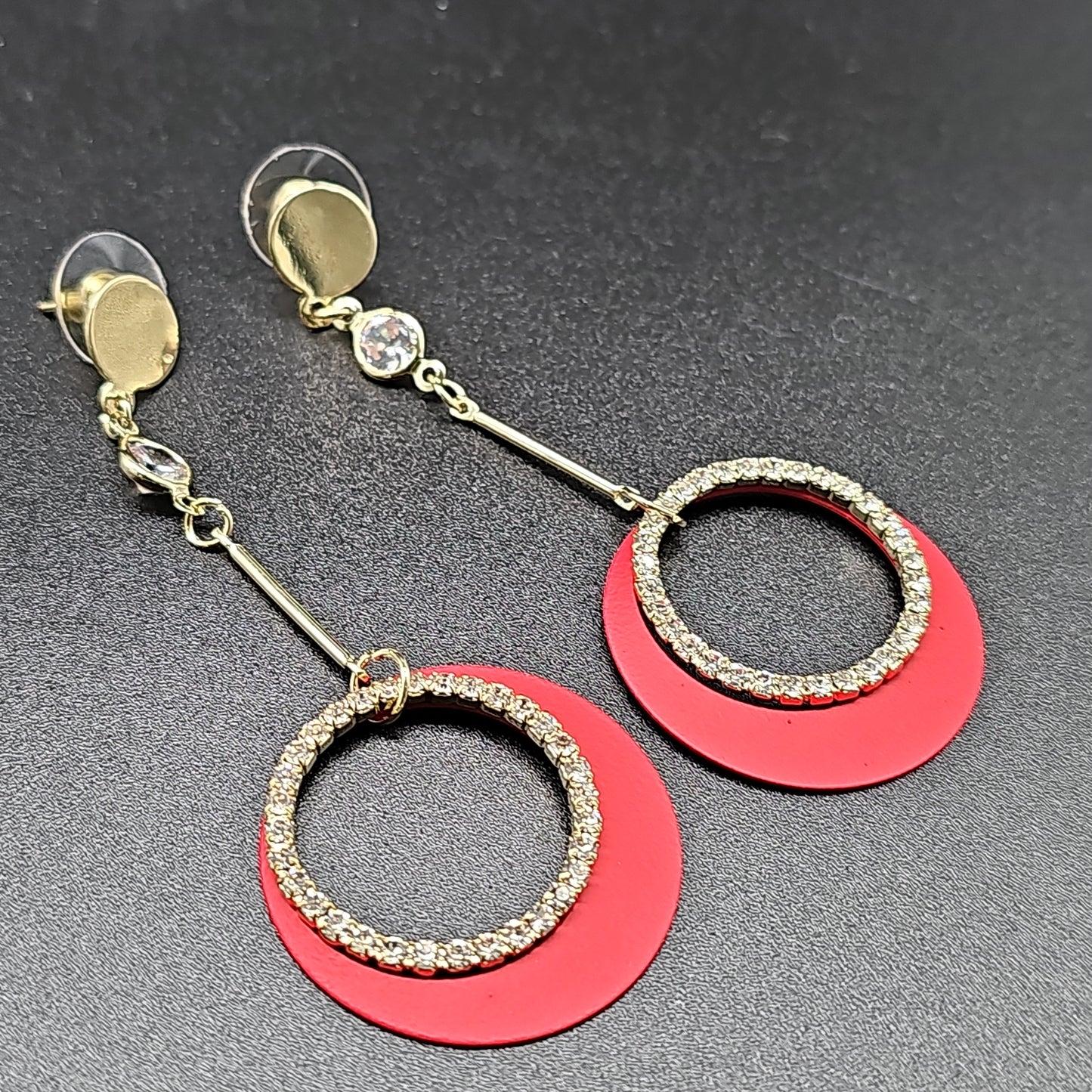 Boucles pendantes pierre lune & anneau – acier inoxydable doré