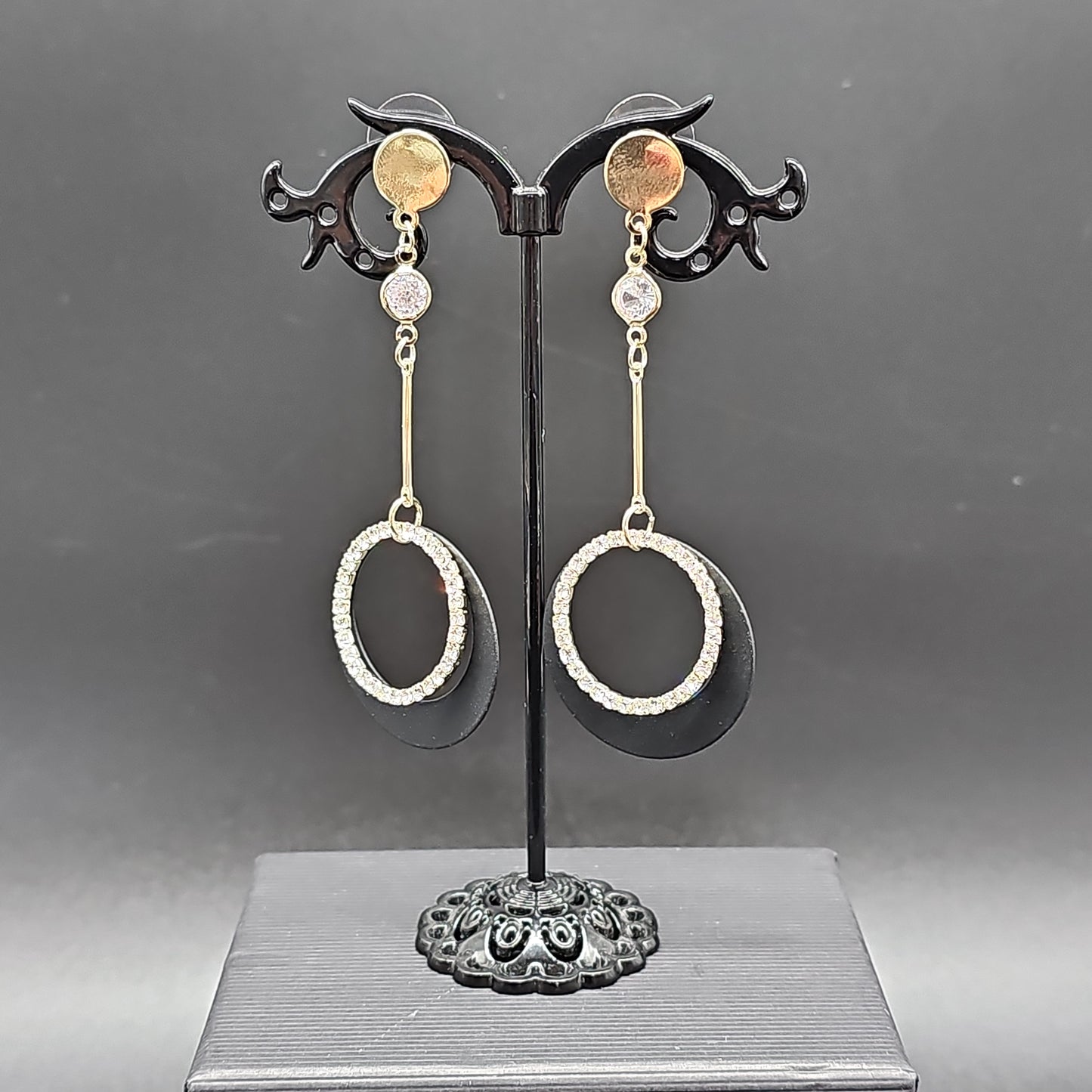 Boucles pendantes pierre lune & anneau – acier inoxydable doré
