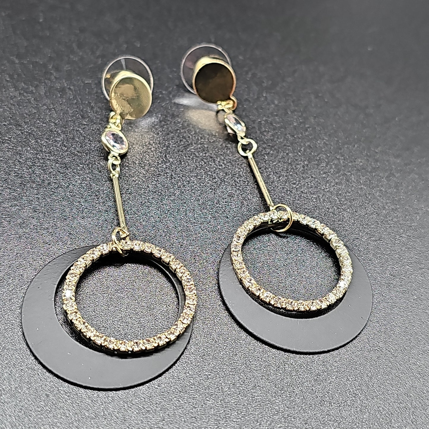 Boucles pendantes pierre lune & anneau – acier inoxydable doré