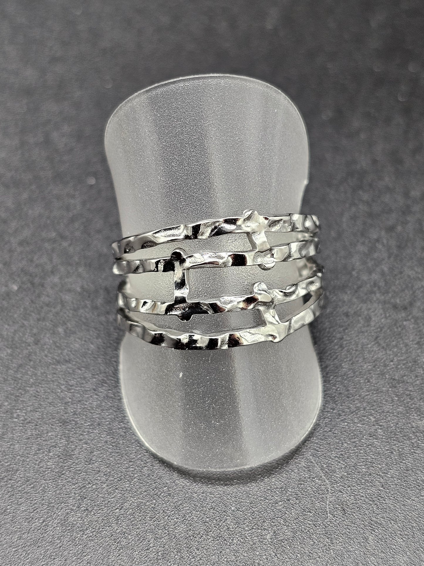 Bague large multi-anneaux ouverte ajustable acier inoxydable doré argenté martelé