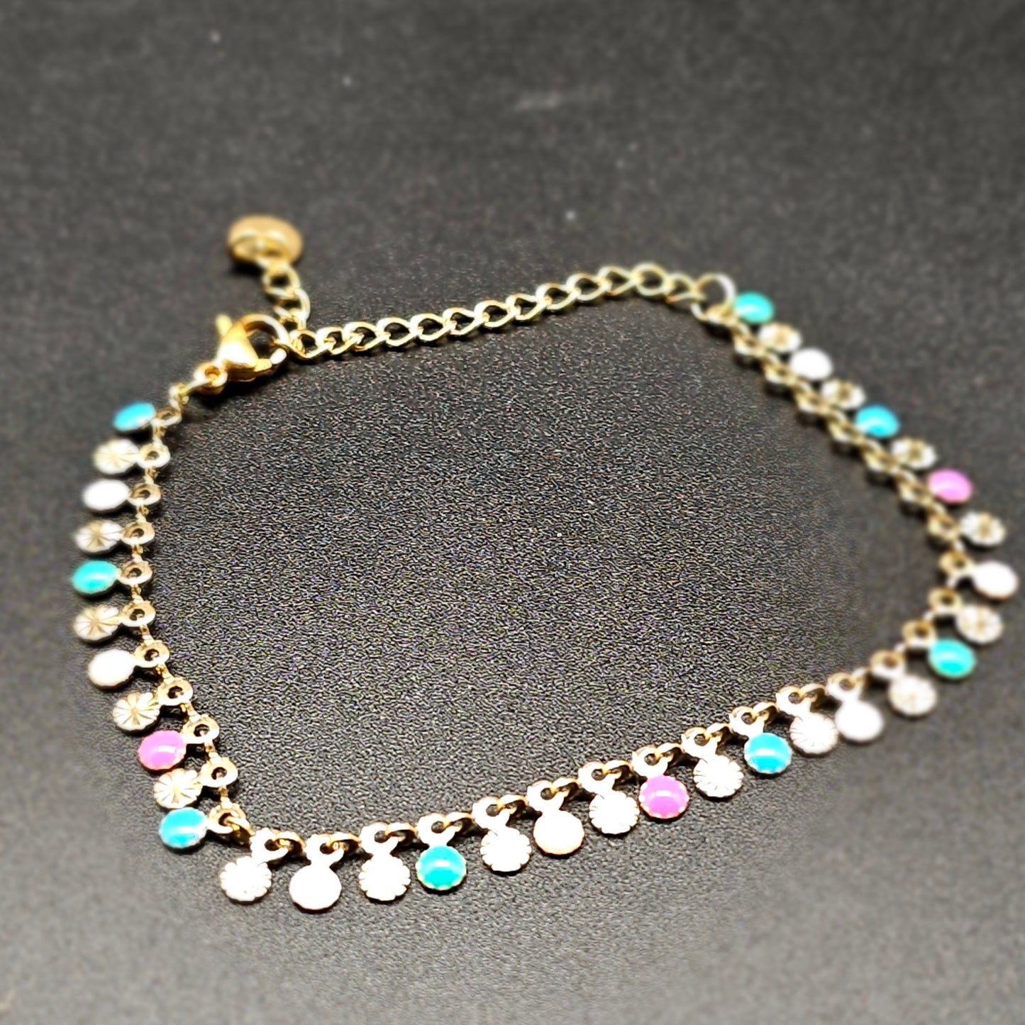 Bracelet réversible doré acier inoxydable – chaîne fine & pampilles striées effet soleil