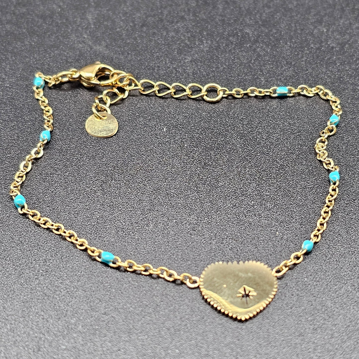 Bracelet acier inoxydable doré chaîne fine maille forçat incrustée éclats pierre naturelle