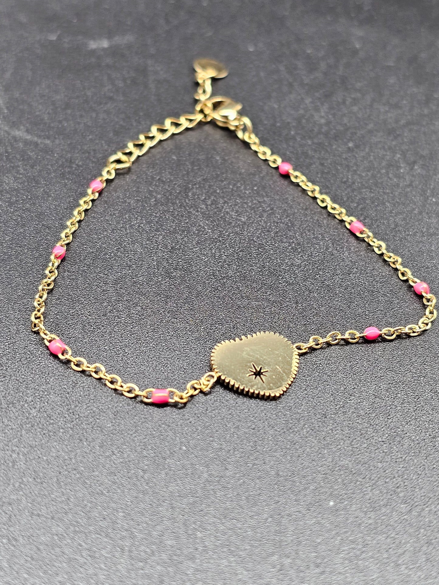 Bracelet acier inoxydable doré chaîne fine maille forçat incrustée éclats pierre naturelle