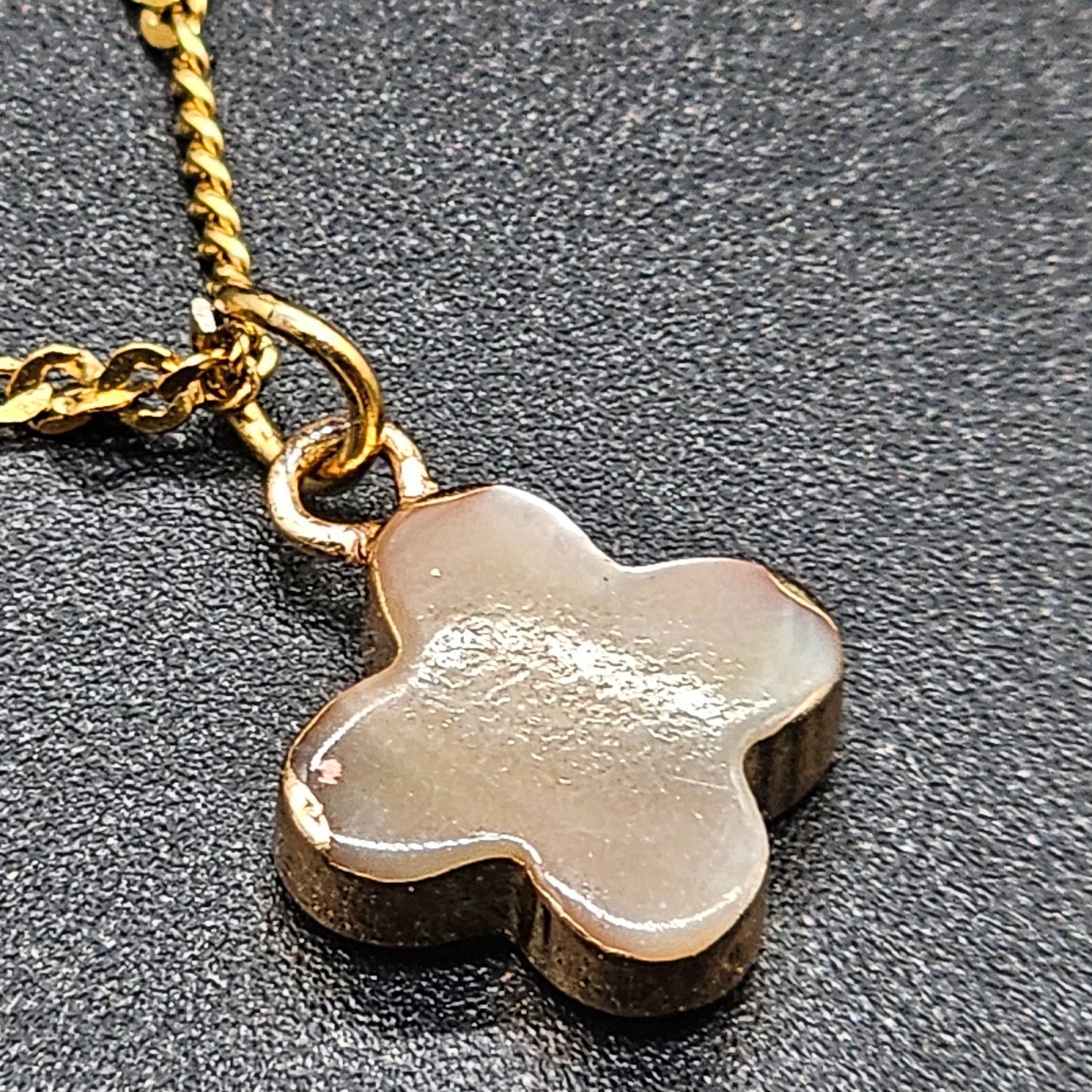 Collier acier inoxydable doré fine chaîne maille forçat - trèfle nacre
