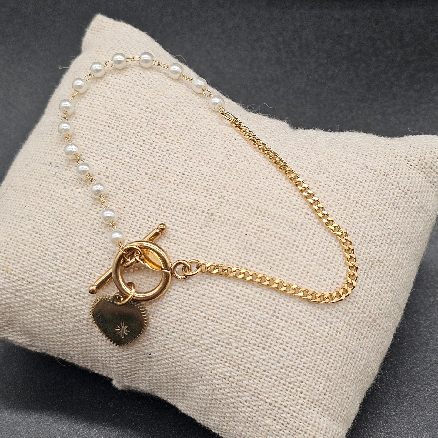 Bracelet doré perles & cœur | Acier inoxydable – Bijoux Nice