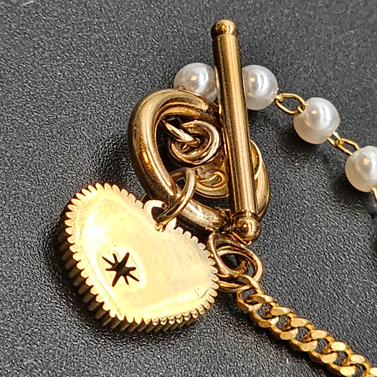 Bracelet doré perles & cœur | Acier inoxydable – Bijoux Nice