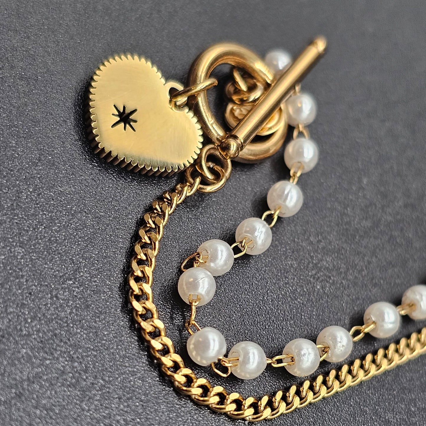 Bracelet doré perles & cœur | Acier inoxydable – Bijoux Nice