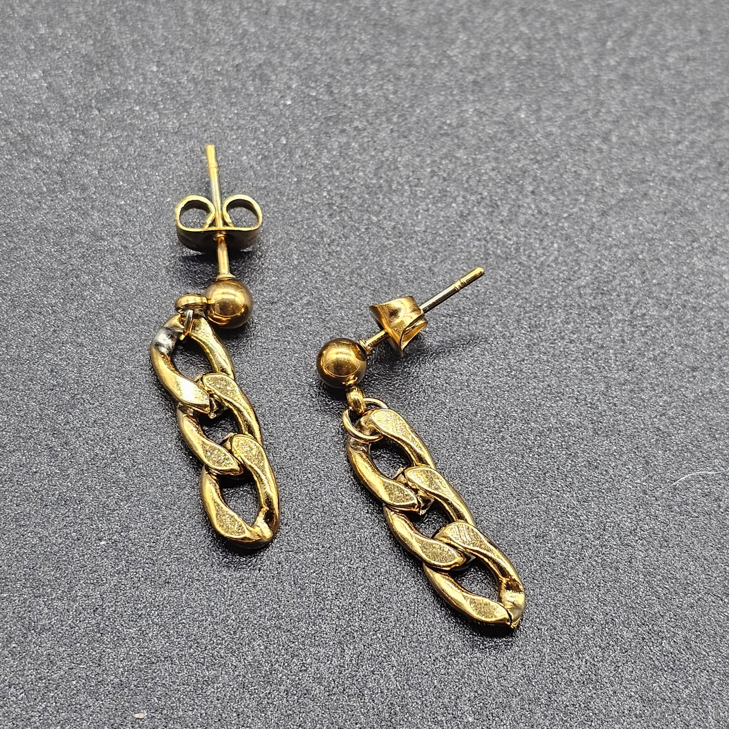 Boucles d'oreilles pendantes dorées – Chaîne 3 Maillons en Acier Inoxydable – Hypoallergéniques