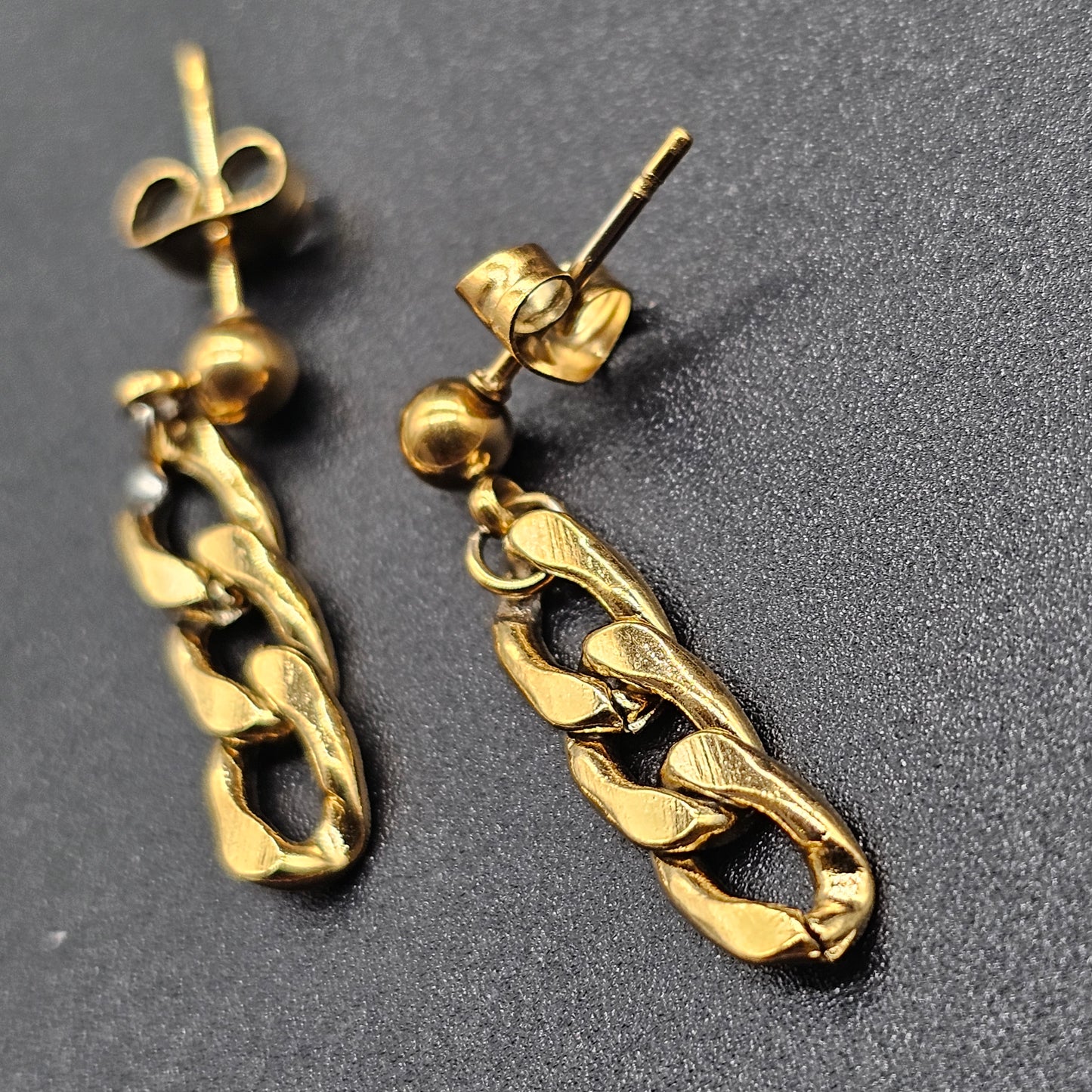 Boucles d'oreilles pendantes dorées – Chaîne 3 Maillons en Acier Inoxydable – Hypoallergéniques