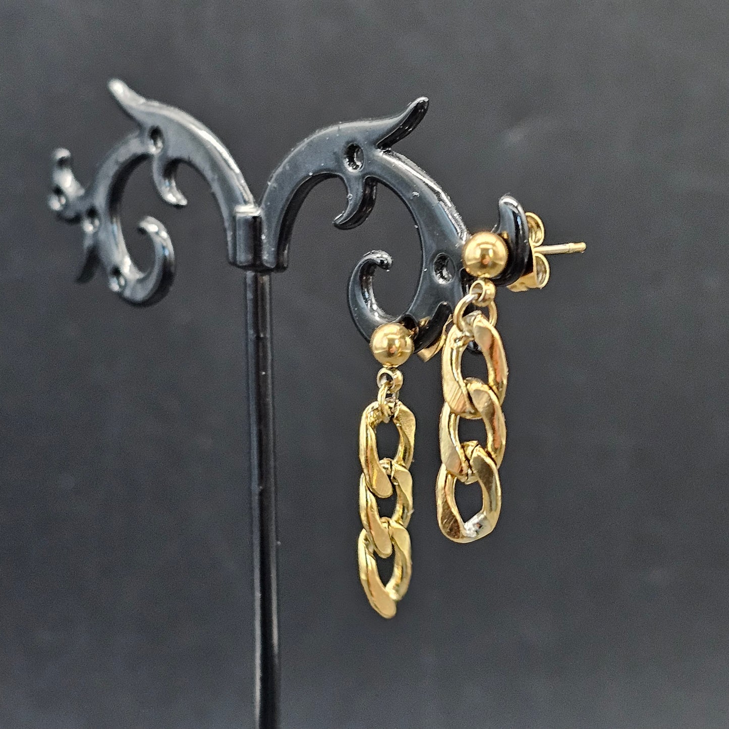 Boucles d'oreilles pendantes dorées – Chaîne 3 Maillons en Acier Inoxydable – Hypoallergéniques