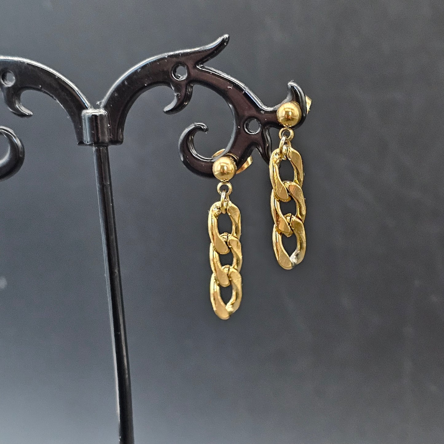 Boucles d'oreilles pendantes dorées – Chaîne 3 Maillons en Acier Inoxydable – Hypoallergéniques