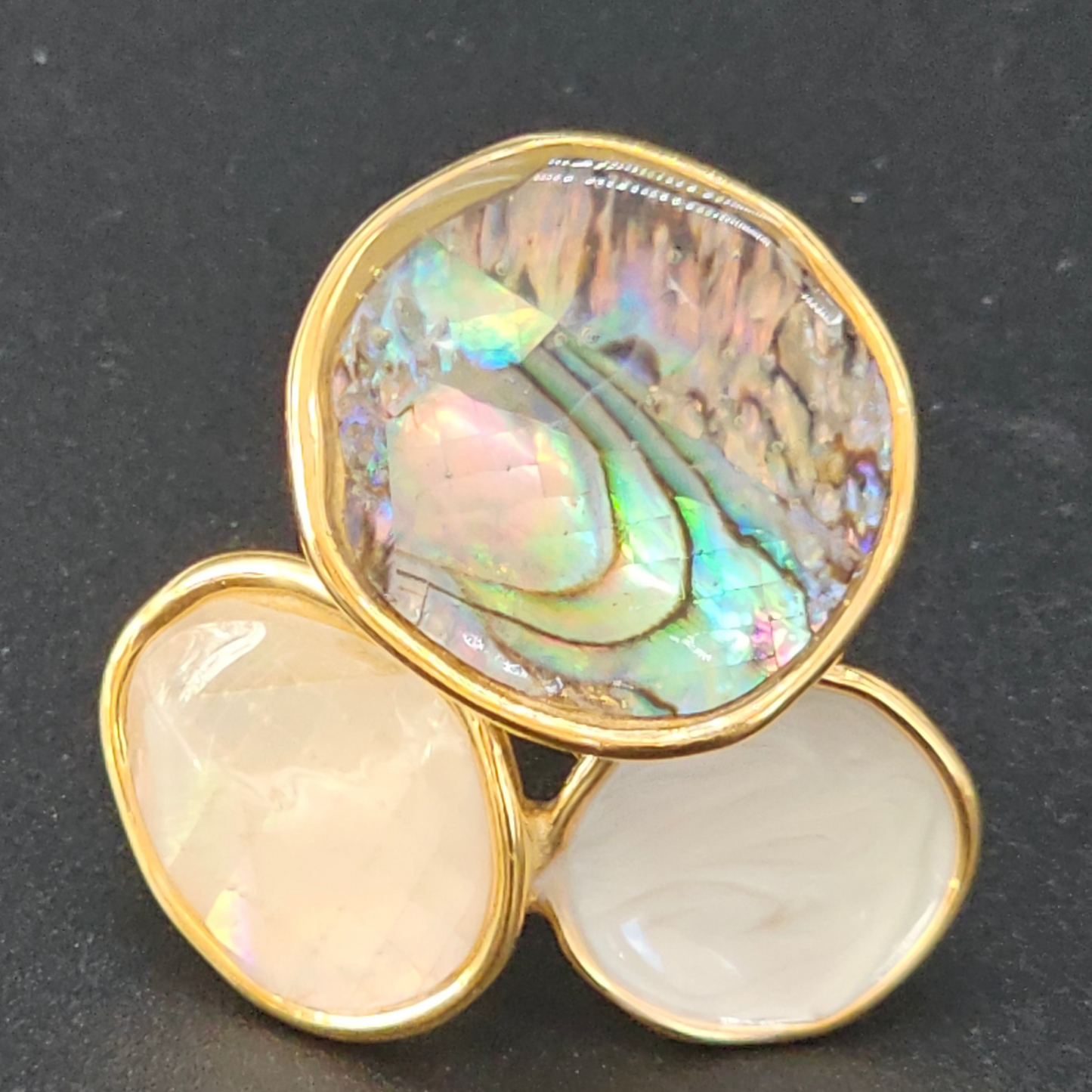 Bague ajustable triple rond nacré – acier inoxydable doré