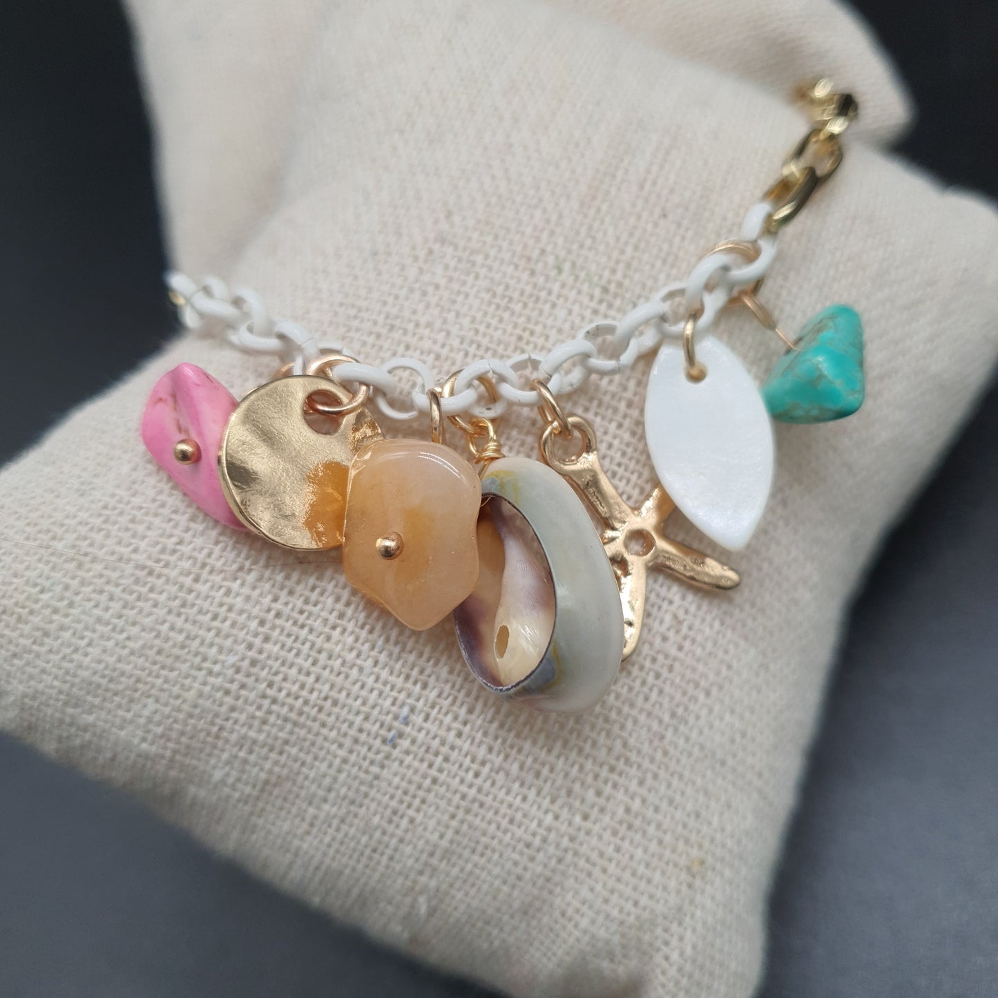 Bracelet plage coquillage quartz nacre étoile de mer dorée