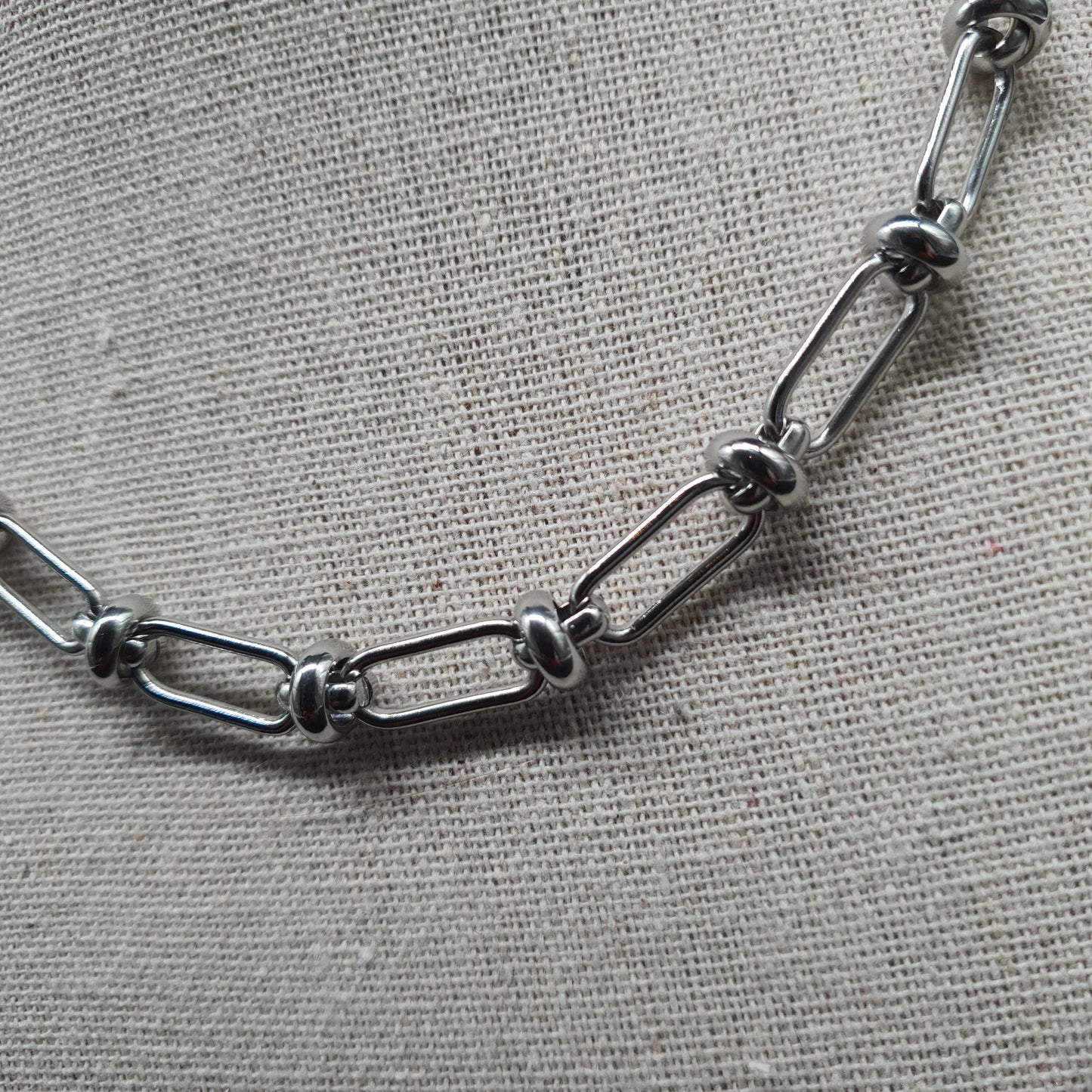 Collier acier inoxydable argenté – maille rectangle et forçat combinées