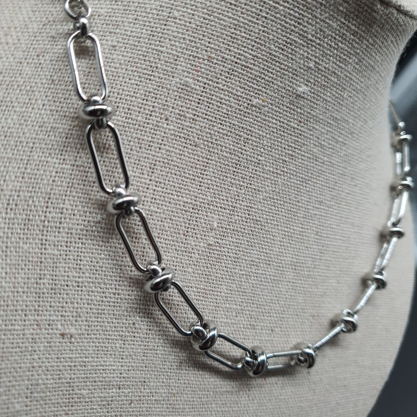 Collier acier inoxydable argenté – maille rectangle et forçat combinées