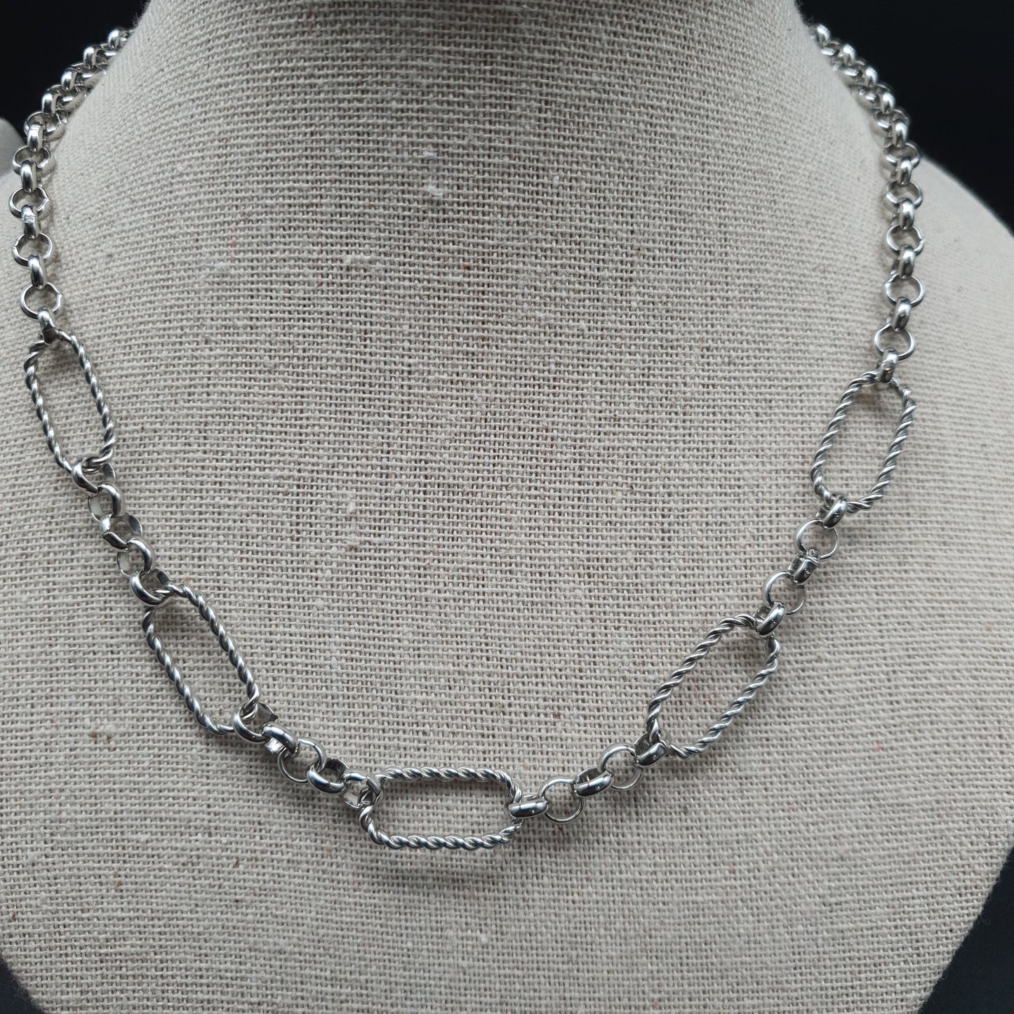 Collier chaîne maille forçat acier inoxydable argenté – gros maillons texturés