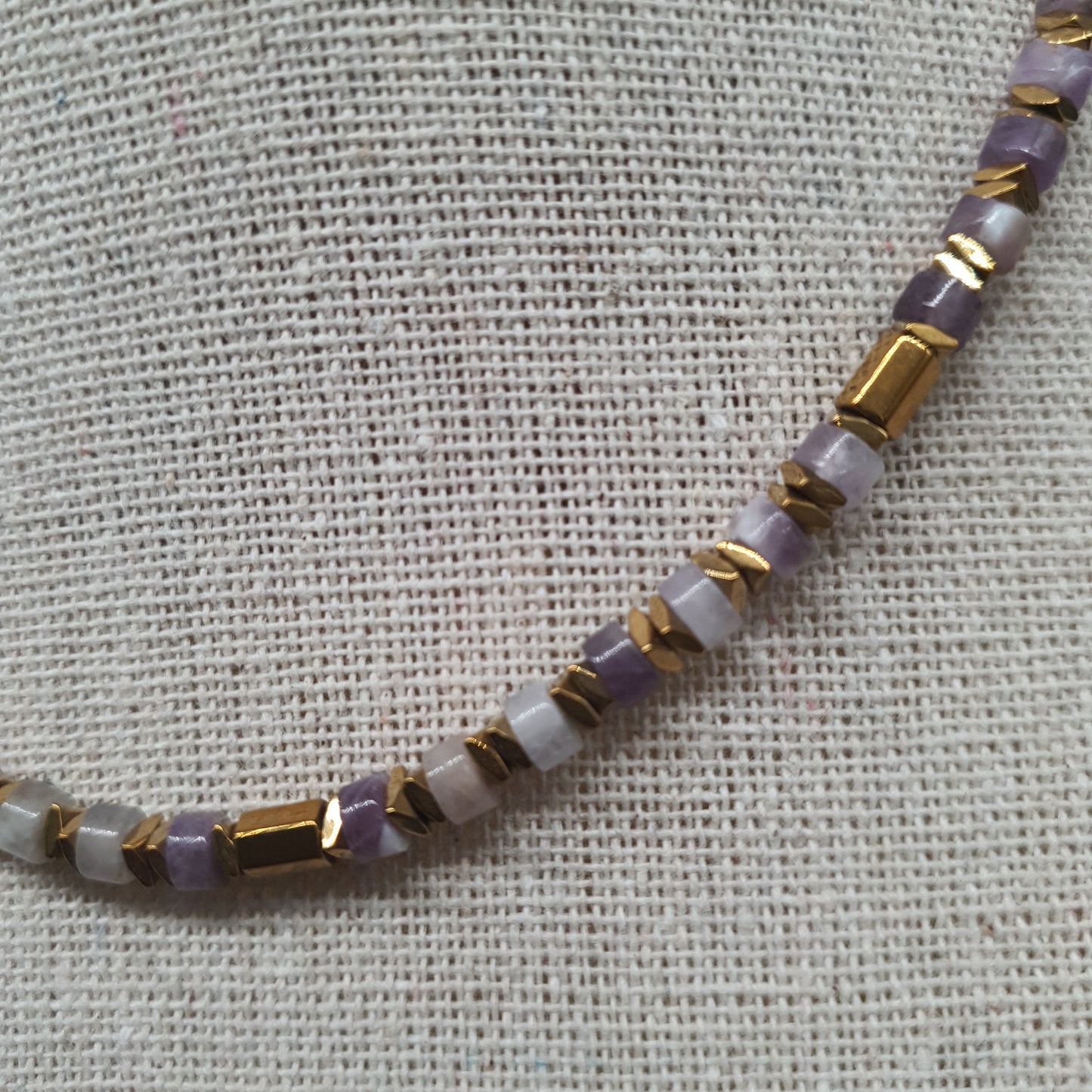 Collier acier inoxydable rondelles pierre naturelle tubes billes facettées
