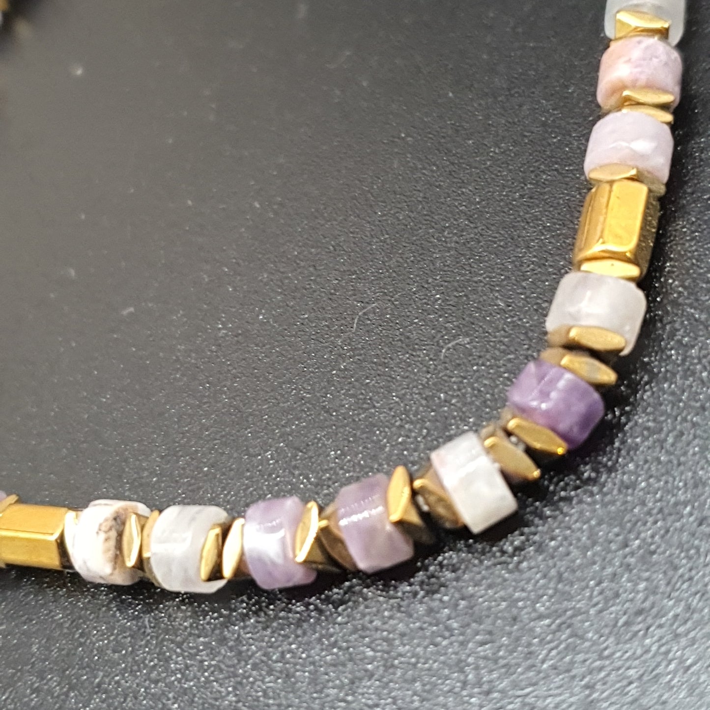Collier acier inoxydable rondelles pierre naturelle tubes billes facettées