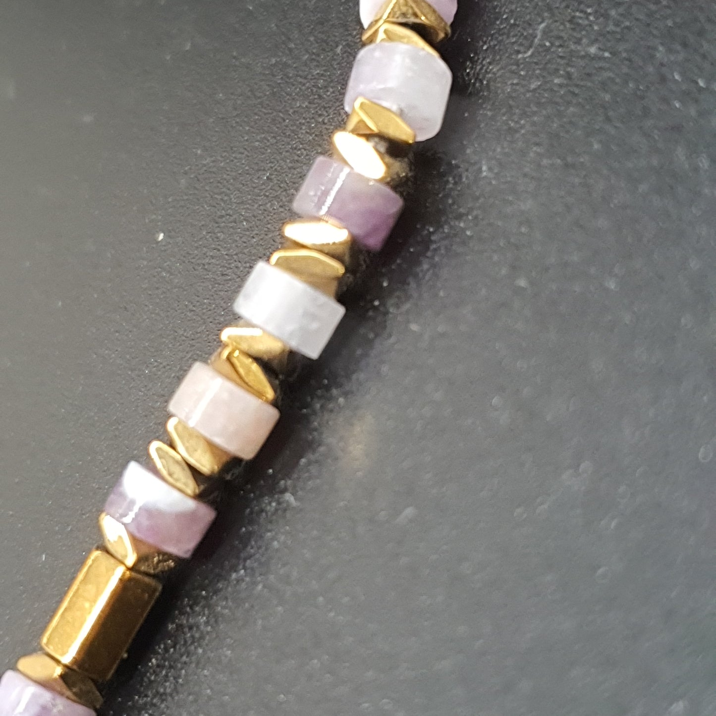 Collier acier inoxydable rondelles pierre naturelle tubes billes facettées