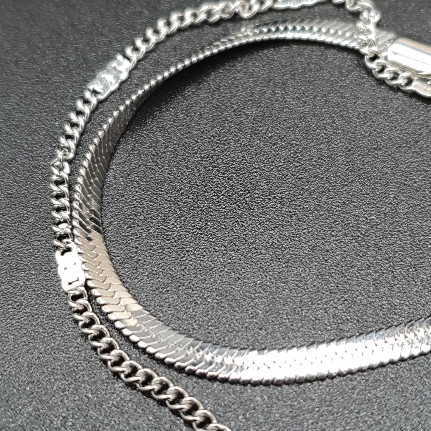 Bracelet double rang acier inoxydable argenté maille miroir et maille gourmette