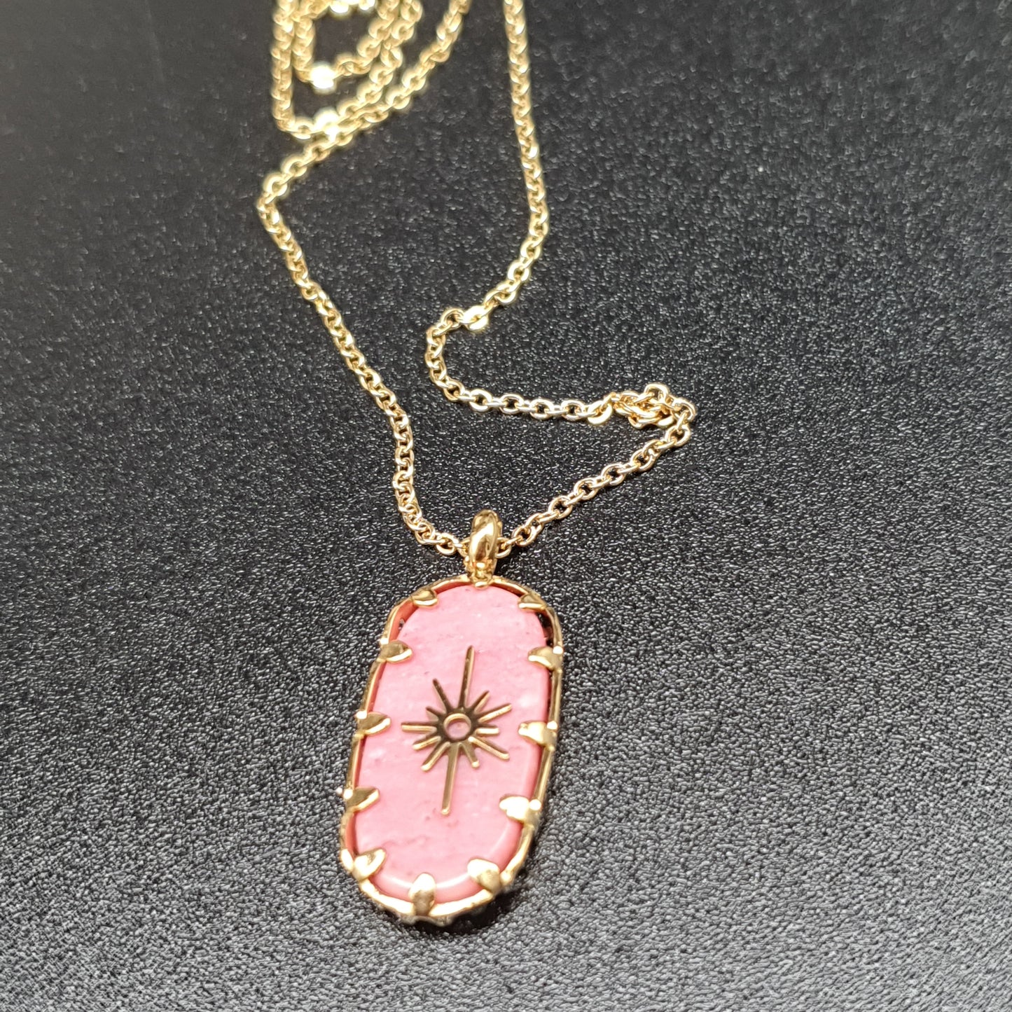Parure dorée acier inoxydable pendentif nacré rose étoile polaire