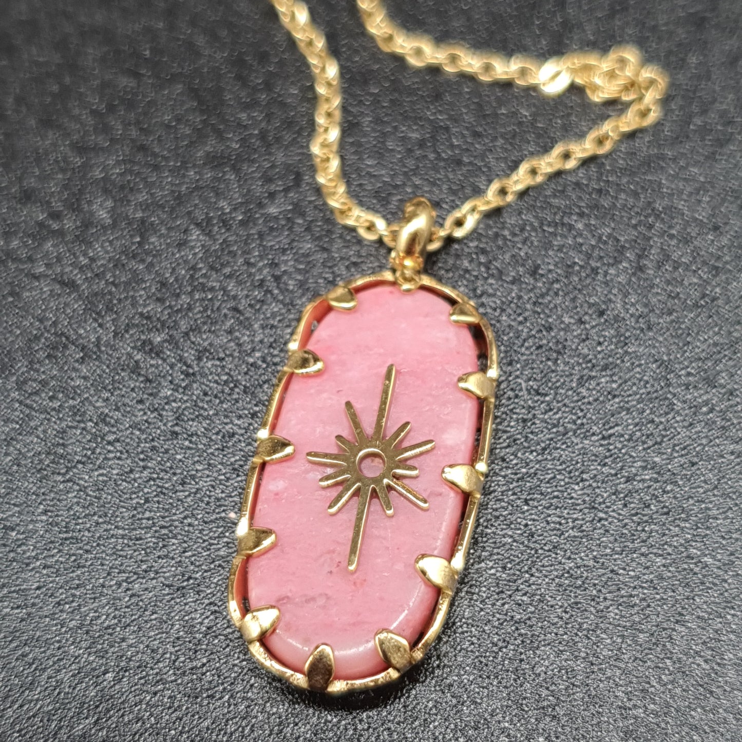 Parure dorée acier inoxydable pendentif nacré rose étoile polaire