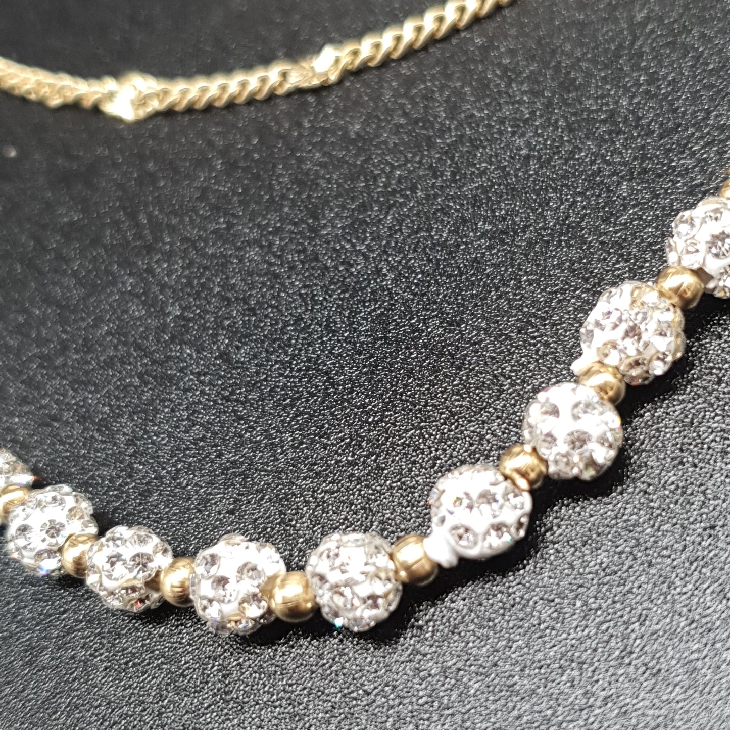 Collier double rang acier inoxydable doré – chaîne maille gourmette & maille billes fantaisie