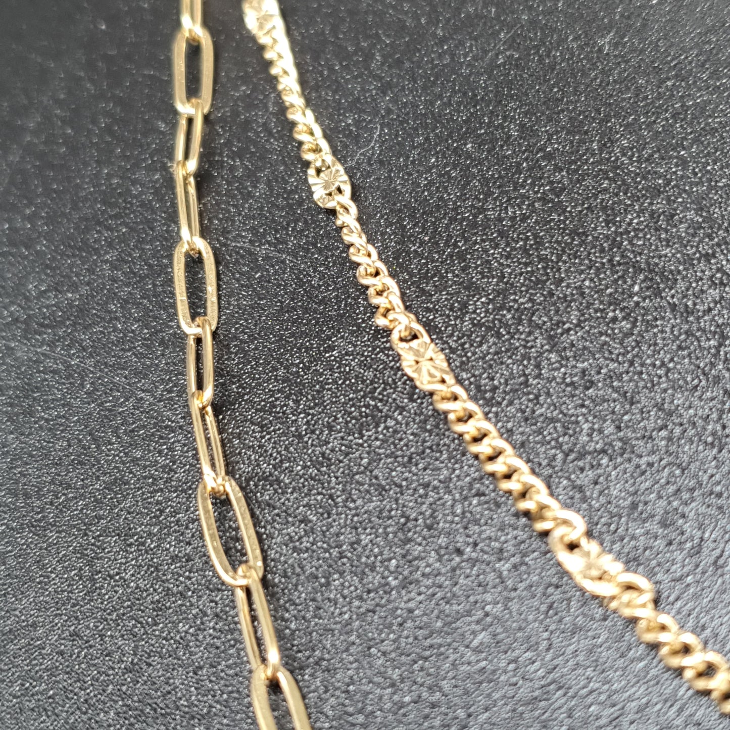 Collier double rang acier inoxydable doré – chaîne maille gourmette & maille billes fantaisie