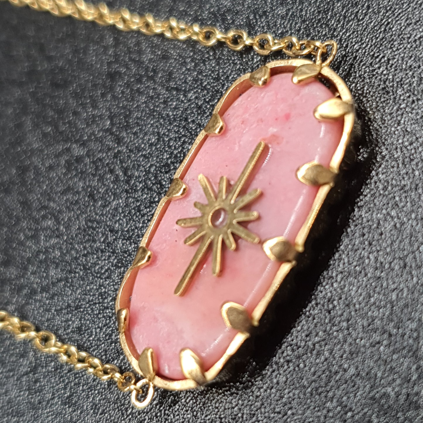 Parure dorée acier inoxydable pendentif nacré rose étoile polaire