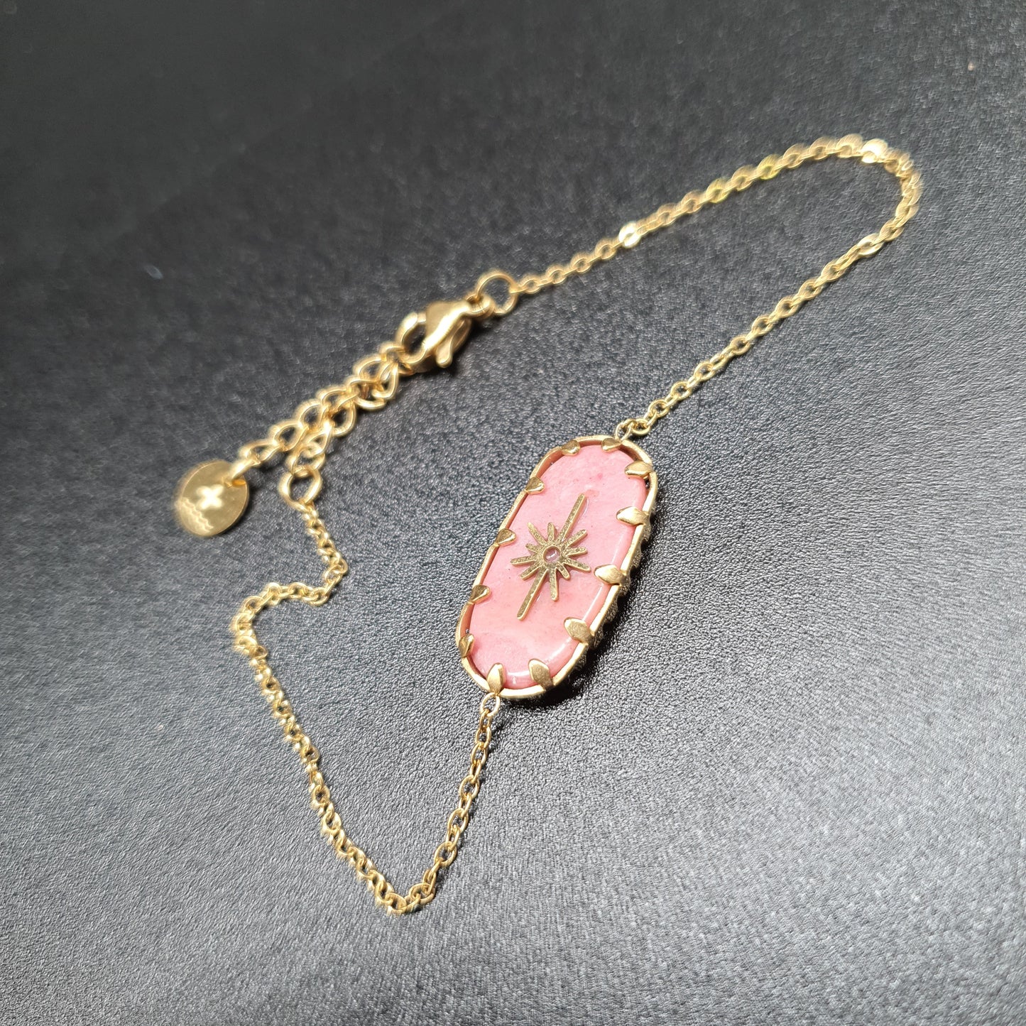 Parure dorée acier inoxydable pendentif nacré rose étoile polaire