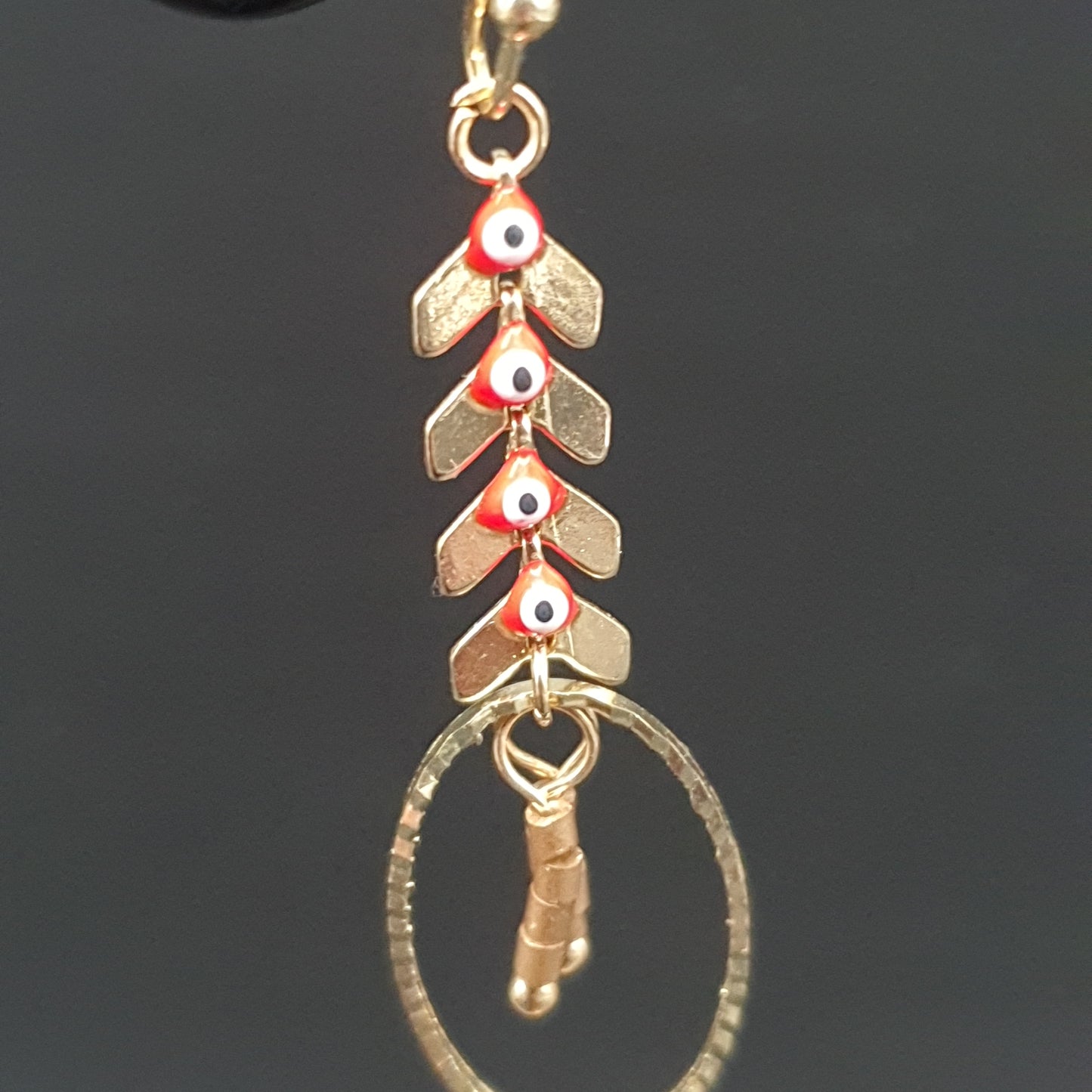 Boucles pendantes acier doré – anneau & cascade chevrons torsadés