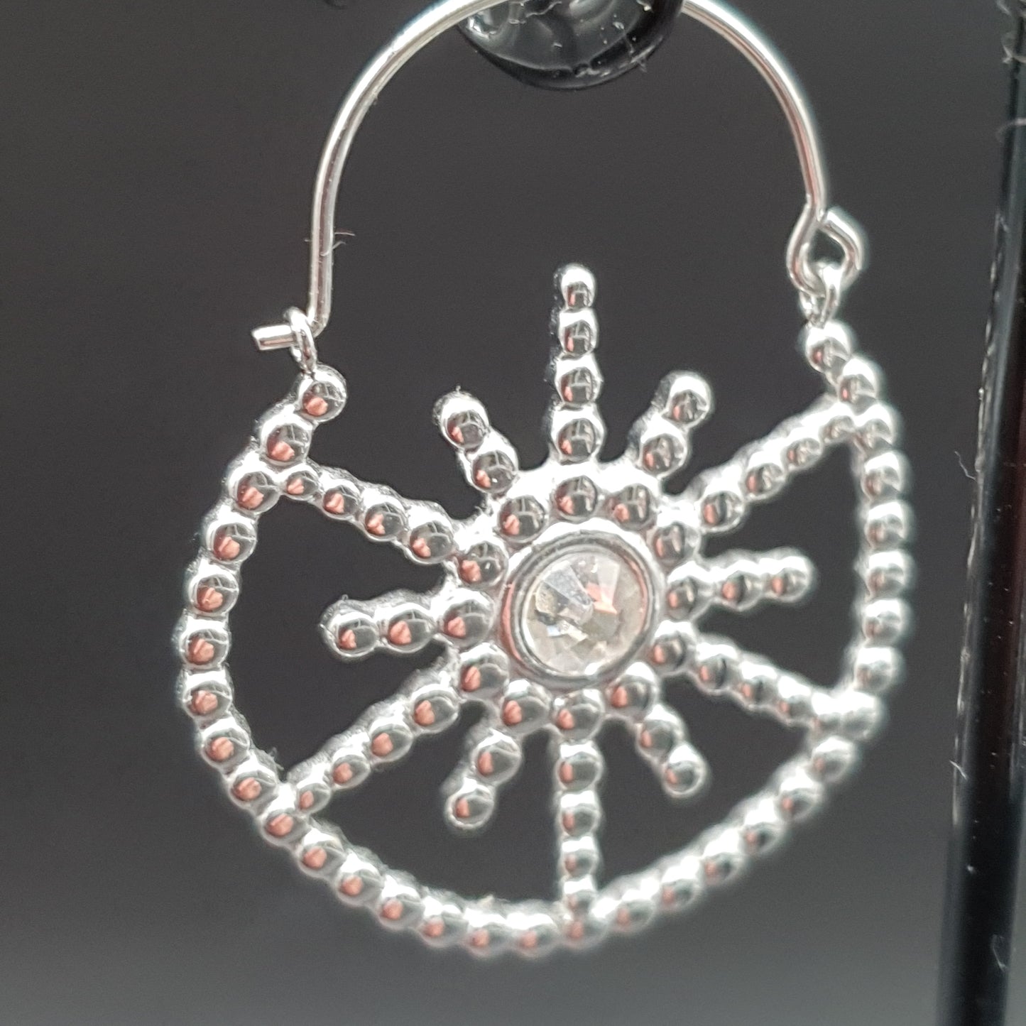 Boucles d'oreilles créoles acier inoxydable argenté soleil strass