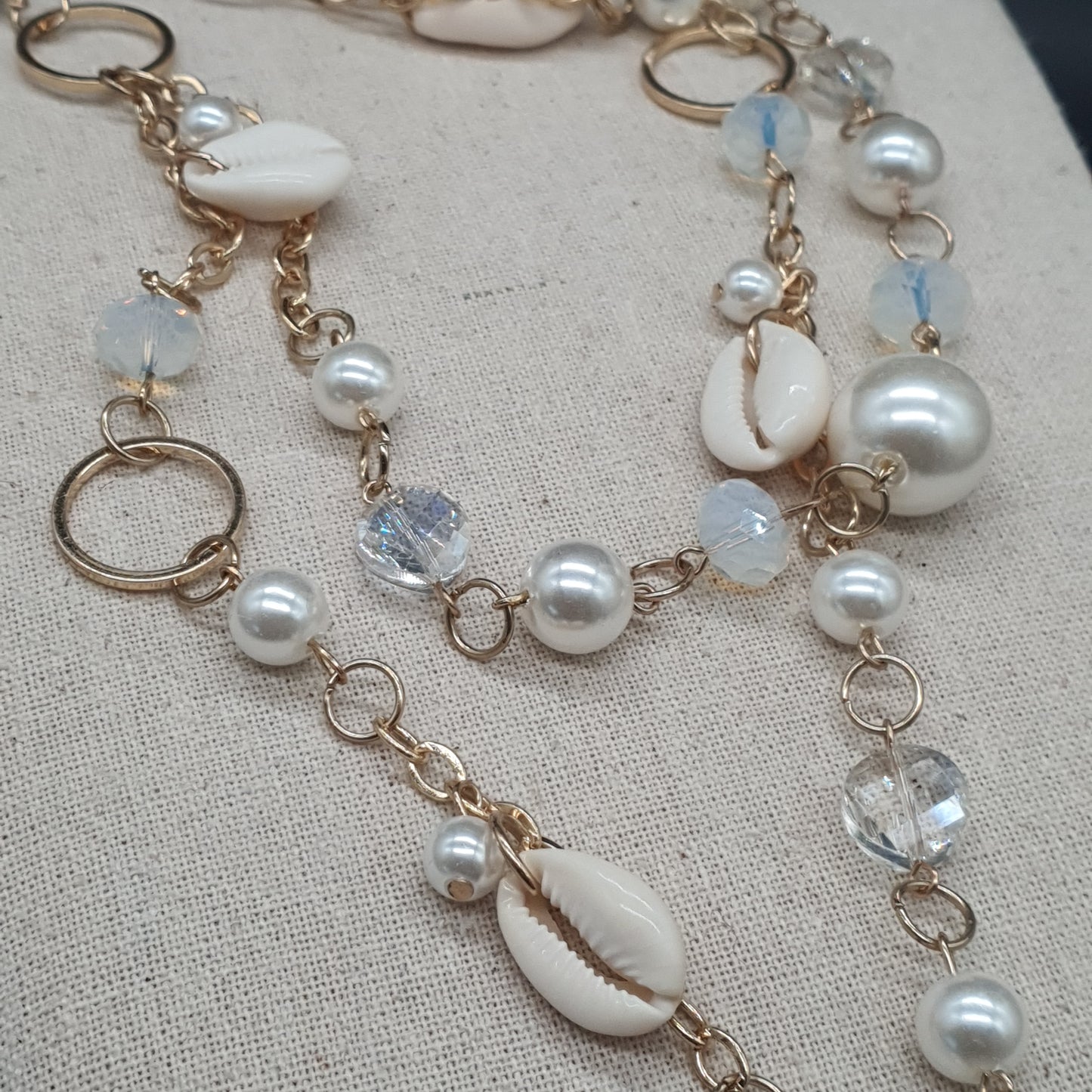 Collier sautoir double rang chaîne dorée maillons fantaisie perles eau douce