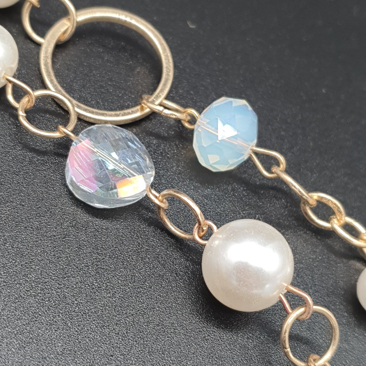 Collier sautoir double rang chaîne dorée maillons fantaisie perles eau douce