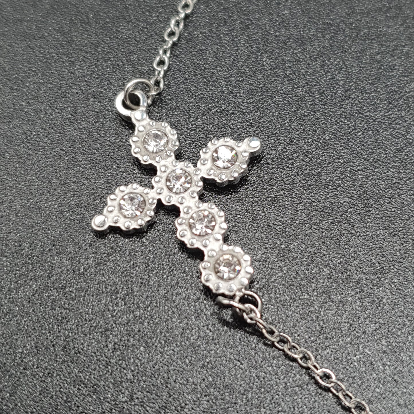 Parure acier inoxydable – collier et bracelet avec croix strass, maille forçat
