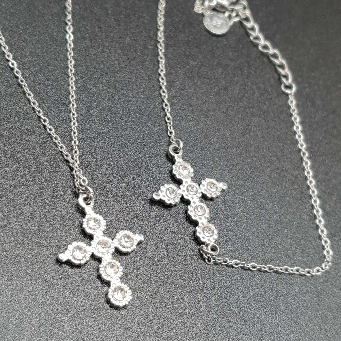 Parure acier inoxydable – collier et bracelet avec croix strass, maille forçat