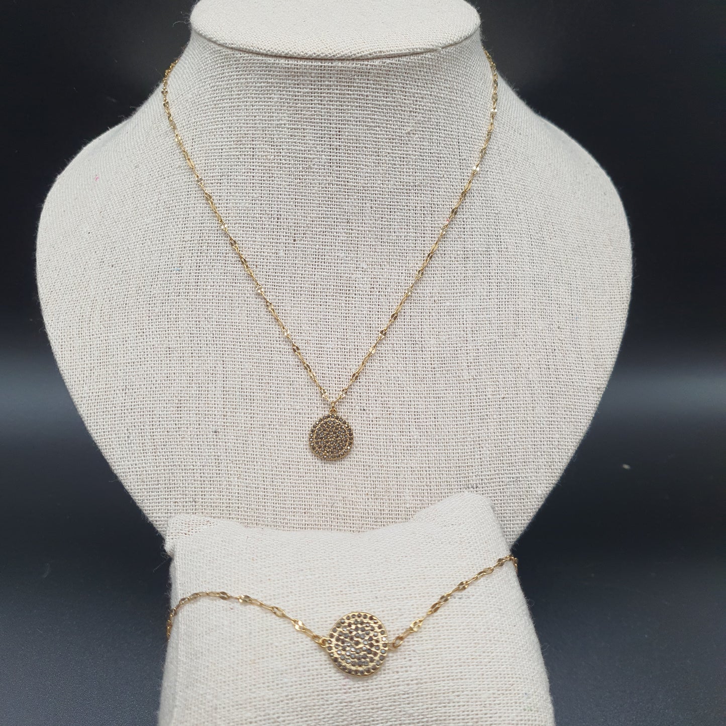 Parure collier et bracelet dorés maille torsadée cœur