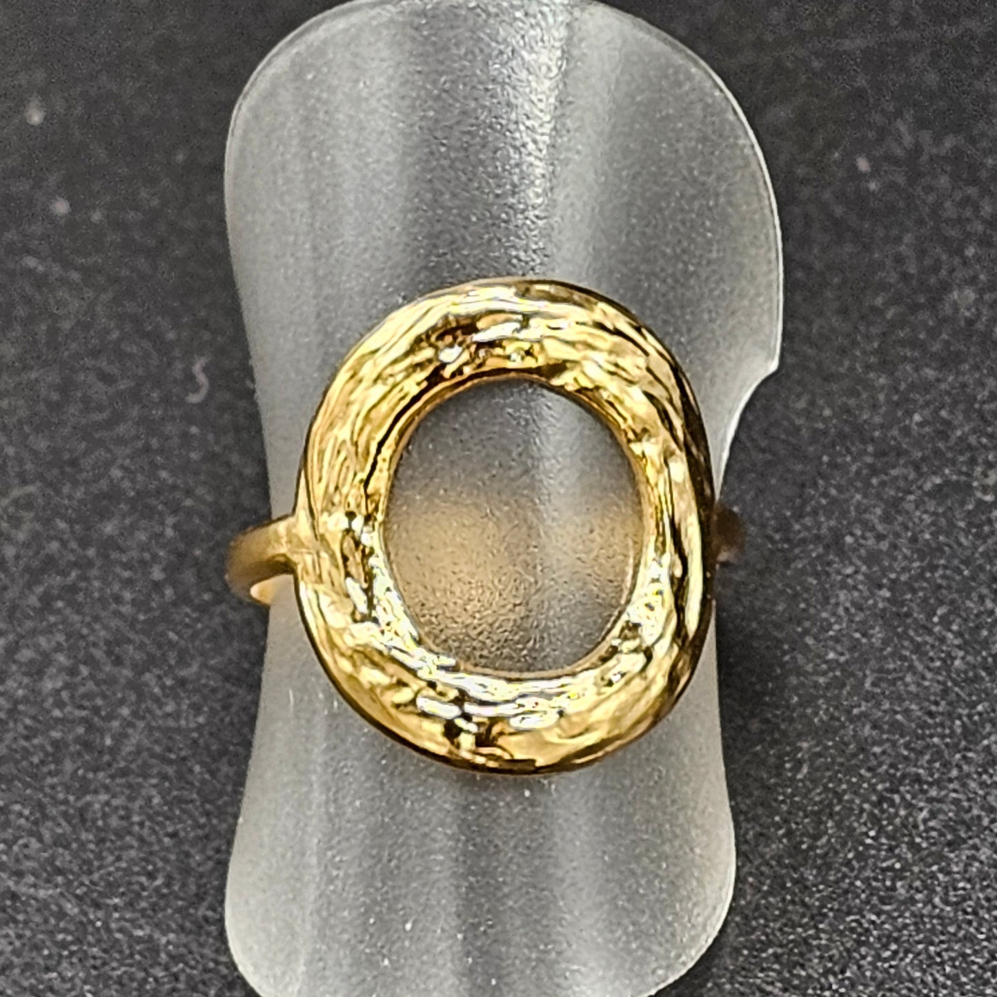 Bague anneau ouvert ajustable acier inoxydable doré cercle plat ajouré martelé