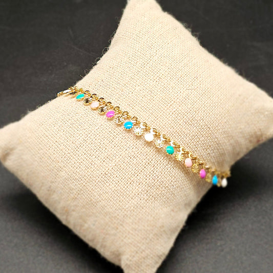 Bracelet réversible doré acier inoxydable – chaîne fine & pampilles striées effet soleil